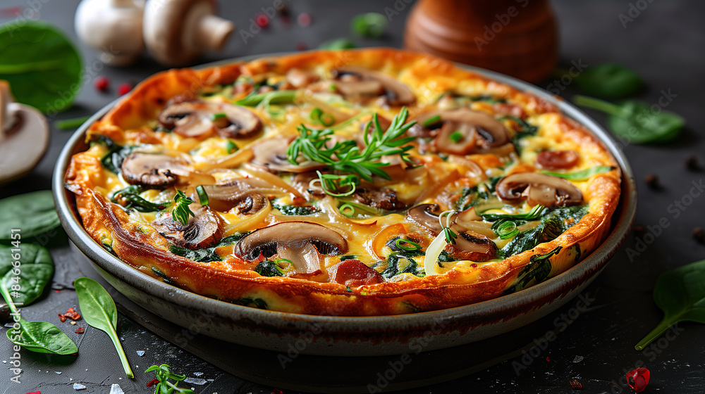 Spinach and Mushroom Frittata: Baked egg dish loaded with sautéed spinach, mushrooms, onions, and shredded cheese. Spinach and Mushroom Frittata: Baked egg dish loaded with sautéed spinach, mushrooms, onions, and shredded cheese.