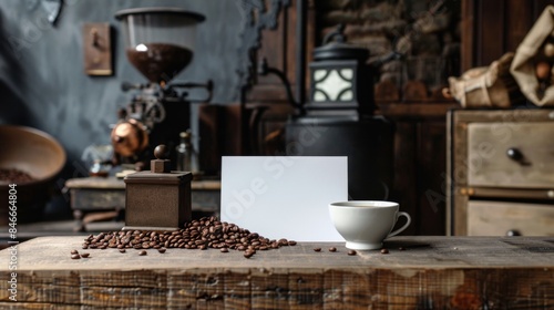 Artisan Coffee Roaster's Workspace Blank Business Cards Coffee Beans and Manual Grinder