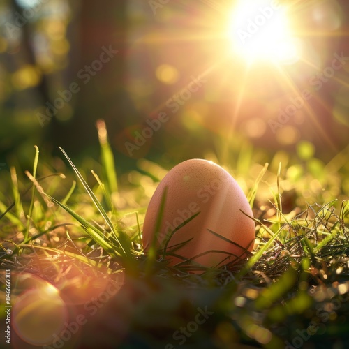 Egg in Grass Close Up