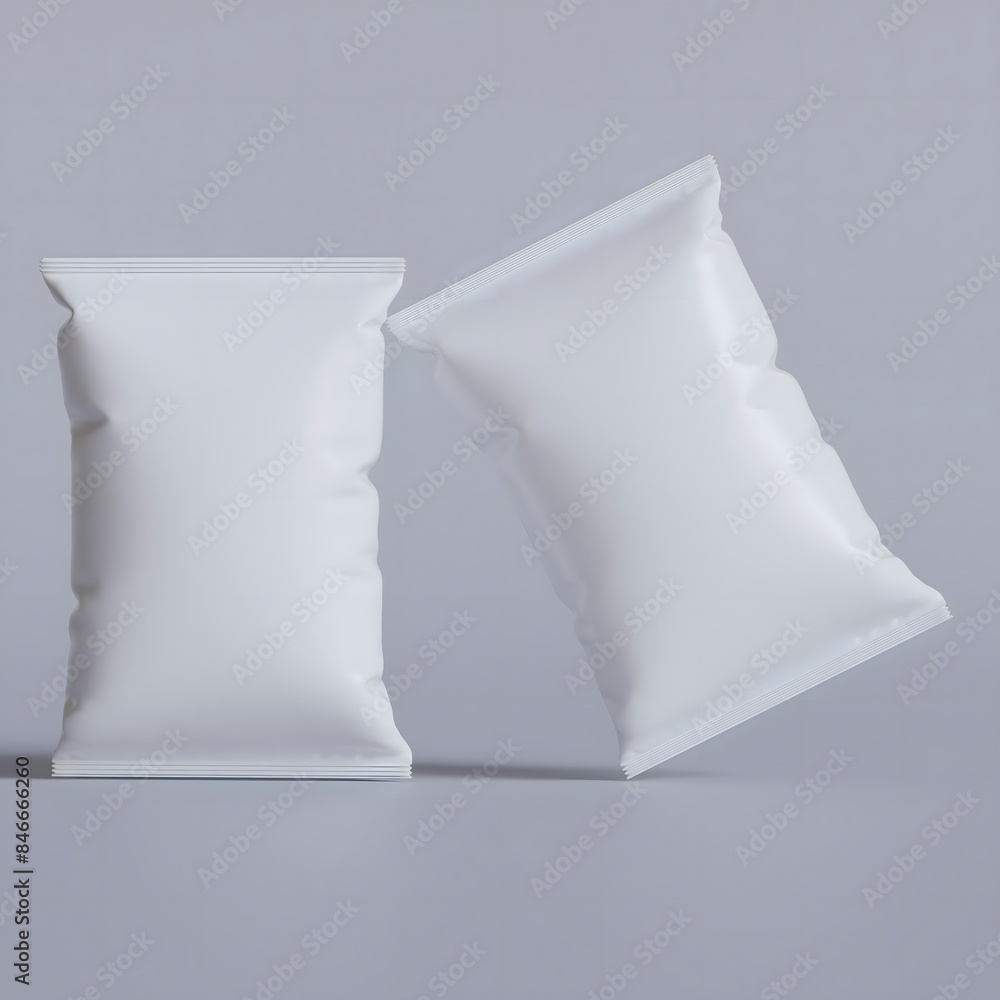 Snack pouch packaging white color on gray background for mockup collection Snack pouch packaging white color on gray background for mockup collection
