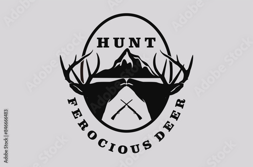 Wild animal hunting in the forest, logo design illustration