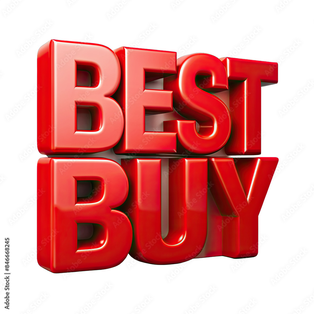 A close-up image of a 3D rendering of the phrase Best Buy in bold, red letters against a plain white background. Generative AI A close-up image of a 3D rendering of the phrase Best Buy in bold, red letters against a plain white background. Generative AI