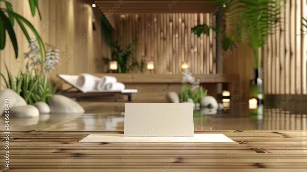 Zen Elegance Luxury Spa Reception with Blank Business Cards and Aromatic Diffusers on Bamboo Desk Zen Elegance Luxury Spa Reception with Blank Business Cards and Aromatic Diffusers on Bamboo Desk