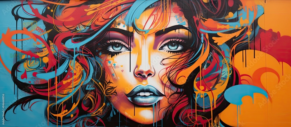 Vibrant graffiti painting on a wall with aerosol outlines combining old school street art and contemporary youth culture, perfect for a copy space image. Vibrant graffiti painting on a wall with aerosol outlines combining old school street art and contemporary youth culture, perfect for a copy space image.