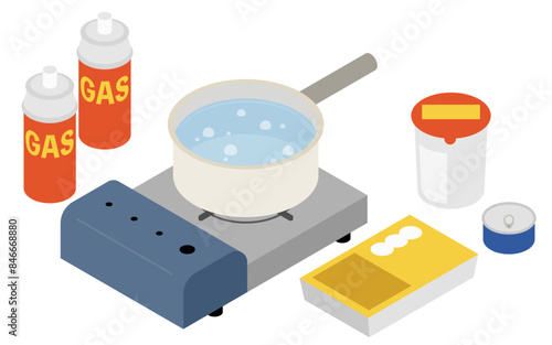 カセットコンロでお湯を沸かすイラスト