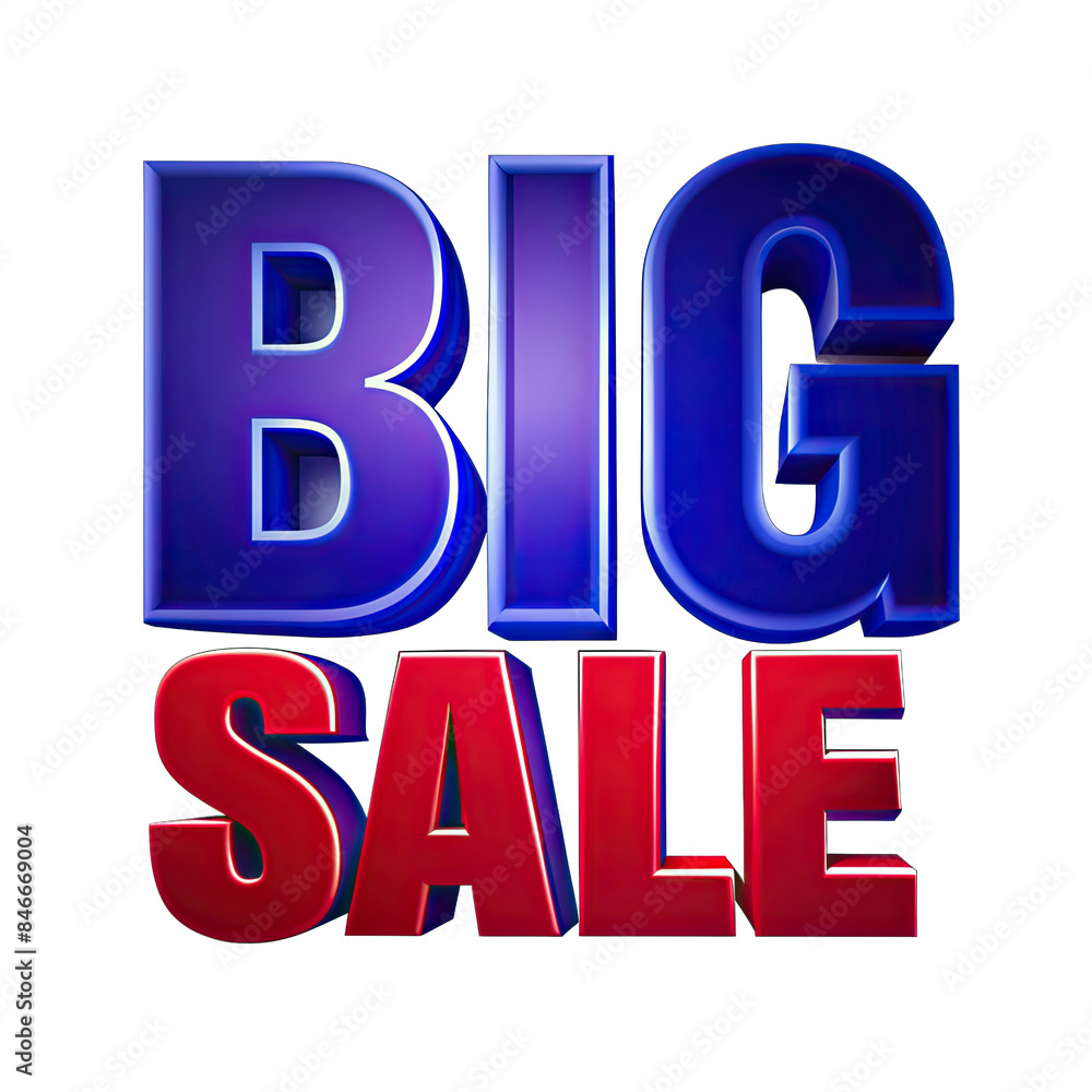 A 3D rendering of the text BIG SALE in blue and red letters, isolated on a white background. Generative AI A 3D rendering of the text BIG SALE in blue and red letters, isolated on a white background. Generative AI