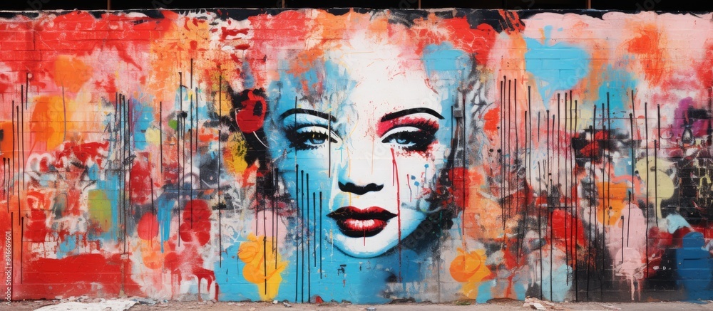 Abstract street art style pattern on torn urban advertising wall posters creates a visually striking background for a copy space image. Abstract street art style pattern on torn urban advertising wall posters creates a visually striking background for a copy space image.