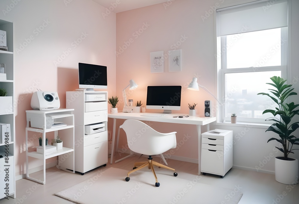 Fototapeta premium minimalist interior design style futuristic home office sleek furniture state of the art technology