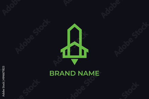 flying spaceship and home icon modern home service corporate business logo, rocket launch abstract vector, rocket fire real estate logo, logomark
