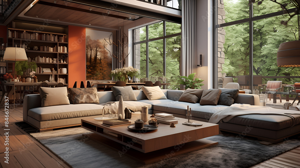 Cozy elegant boho style living room interior in natural colors ,inspired living room with a floral sofa, a patterned rug Cozy elegant boho style living room interior in natural colors ,inspired living room with a floral sofa, a patterned rug