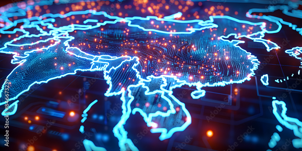 China map telecommunication and data transfer networks with global internet and artificial intelligence connectivity for communication technology. China map telecommunication and data transfer networks with global internet and artificial intelligence connectivity for communication technology.