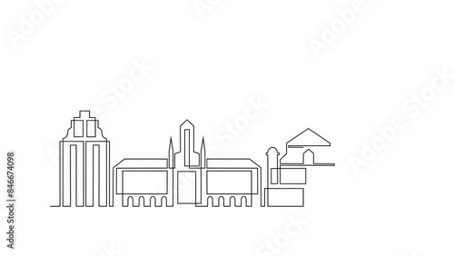 Animated self drawing of Antwerp skyline video illustration. Modern city in Europe in simple linear style video design concept. One of big city in Belgium. Iconic architectural building design video. photo