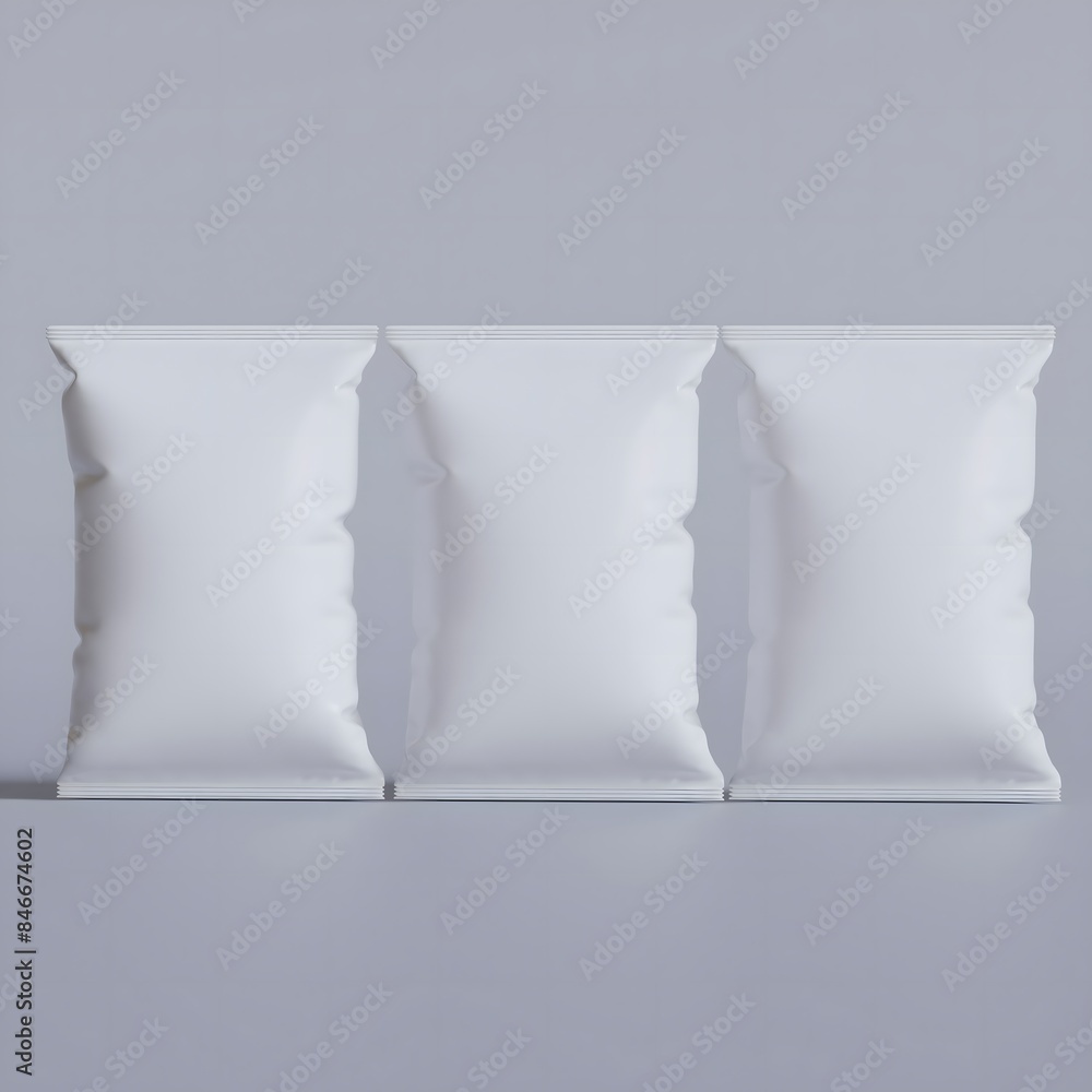 Snack pouch packaging white color on gray background for mockup collection Snack pouch packaging white color on gray background for mockup collection