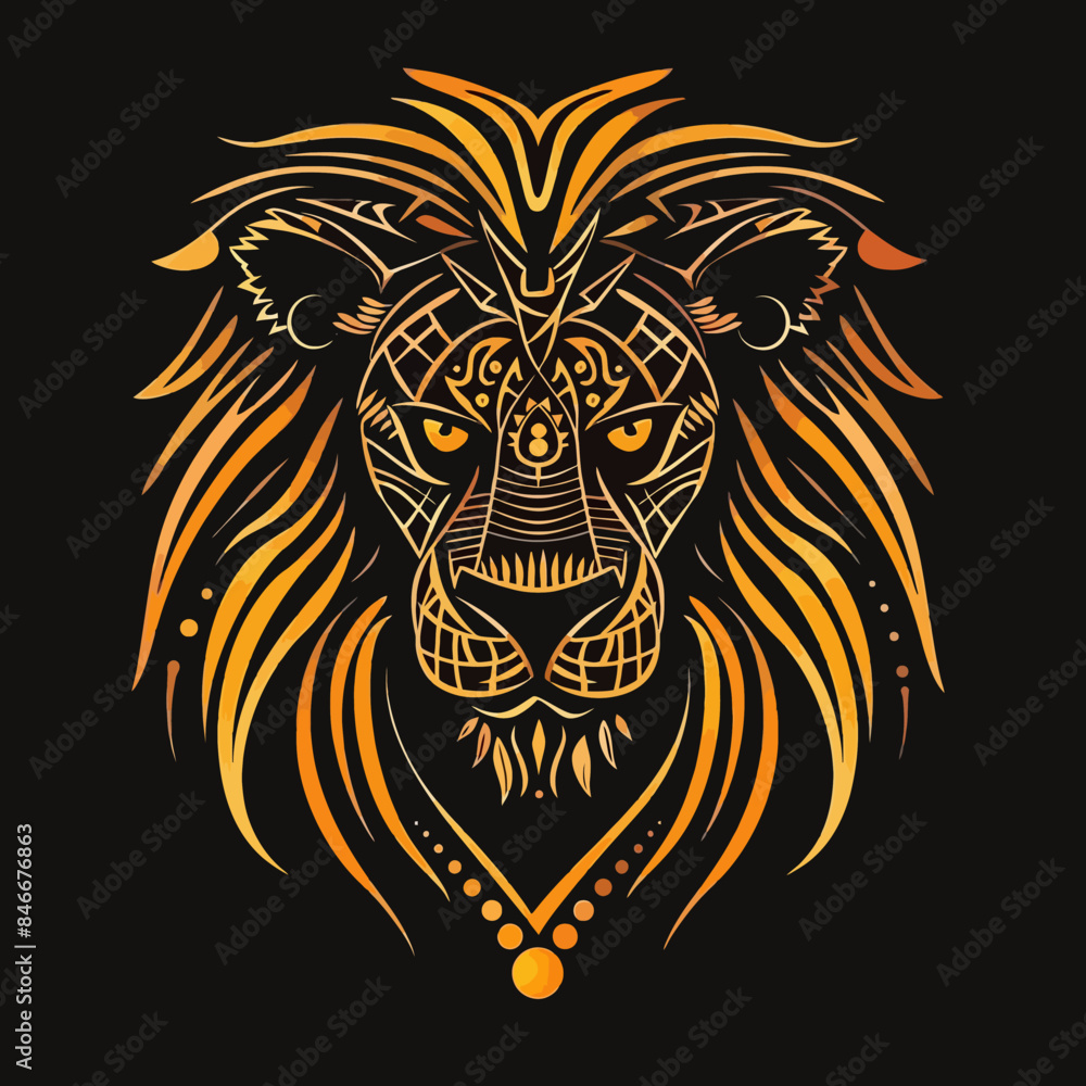 Fototapeta premium Yellow Lion Tattoo Head Tribal