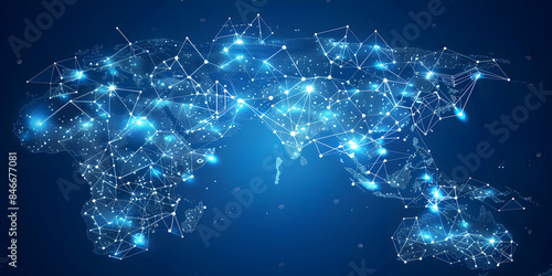 Earth globe, telecommunication and data transfer networks with global internet and artificial intelligence connectivity for communication technology © Nim