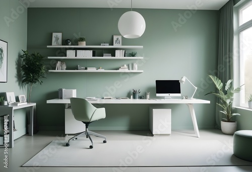 minimalist interior design style futuristic home office sleek furniture state of the art technology photo