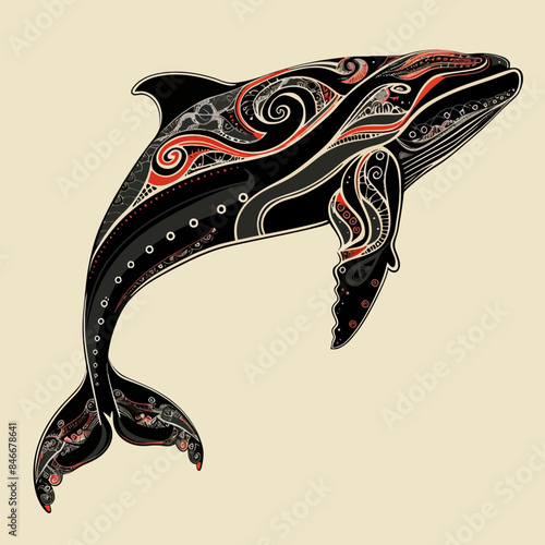 Whales Illustration Tribal Style