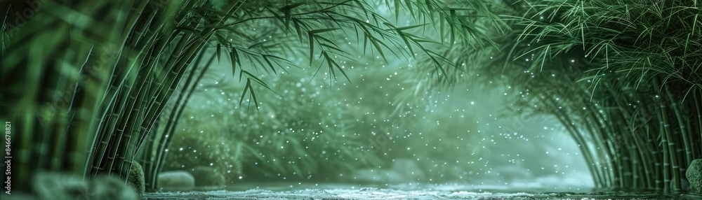 Serene bamboo forest pathway draped in gentle mist, creating an enchanting and peaceful atmosphere in this tranquil nature scene. Serene bamboo forest pathway draped in gentle mist, creating an enchanting and peaceful atmosphere in this tranquil nature scene.
