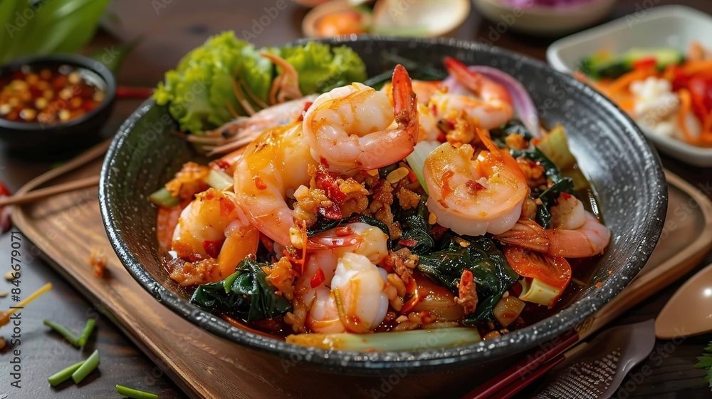 Mixed Seafood Miang, Spicy Flavor. Generative Ai Mixed Seafood Miang, Spicy Flavor. Generative Ai