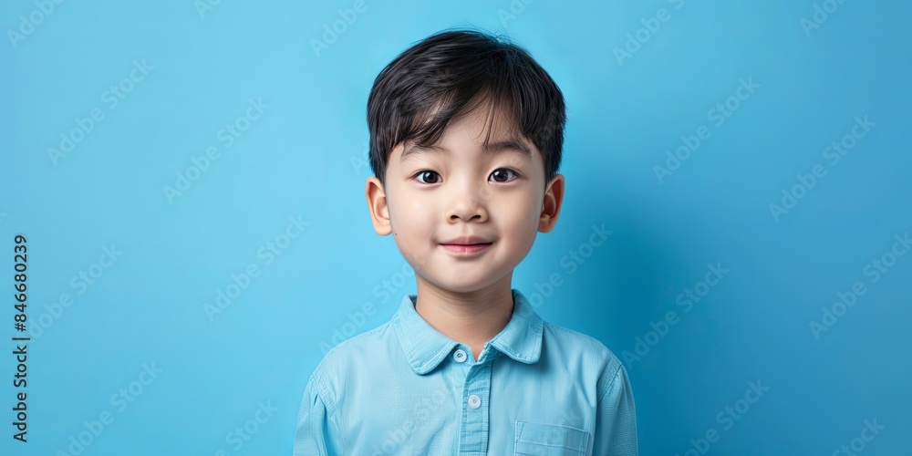 Happy Asian Child in Pale Blue Shirt Happy Asian Child in Pale Blue Shirt