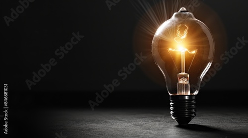 Studio shot of a light bulb on a black background with light rays emanating from it highlighting the power of a single idea