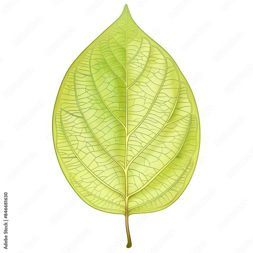 Vivid green leaf showcasing highlighted veins, perfectly centered for text overlay Vivid green leaf showcasing highlighted veins, perfectly centered for text overlay
