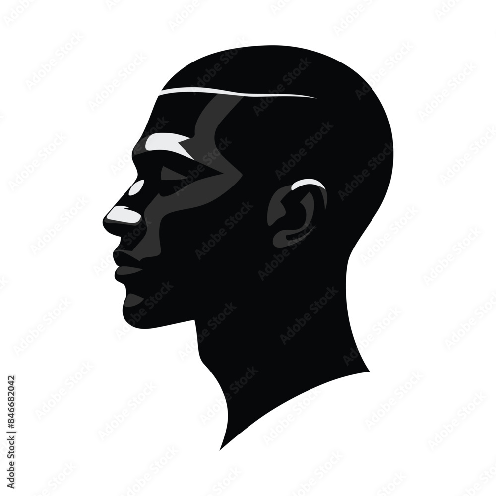 A minimalist black and white vector silhouette of a man's side profile. A minimalist black and white vector silhouette of a man's side profile.