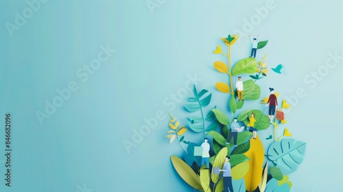 Corporate social responsibility report on light blue background