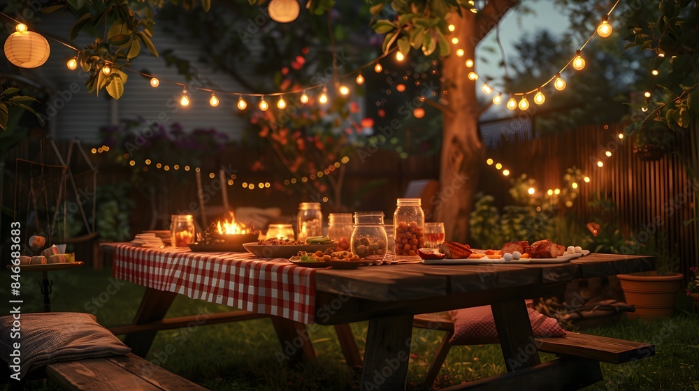 Romantic Backyard Picnic with String Lights Romantic Backyard Picnic with String Lights