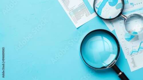 Market research findings on light blue background photo