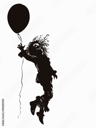 Silhouette Clown Holding Floating Balloon