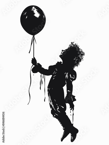 Silhouette Clown Holding Floating Balloon