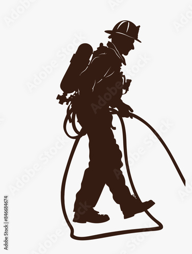 Firefighter Holding Hose Silhouette photo