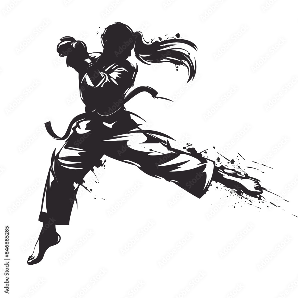 Female Doing Karate in A Pose Female Doing Karate in A Pose