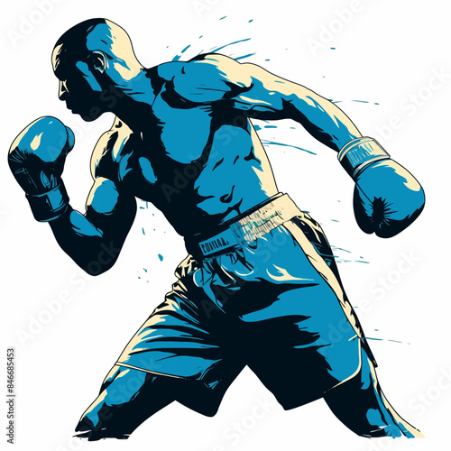 Blue Silhouette of Boxer Training