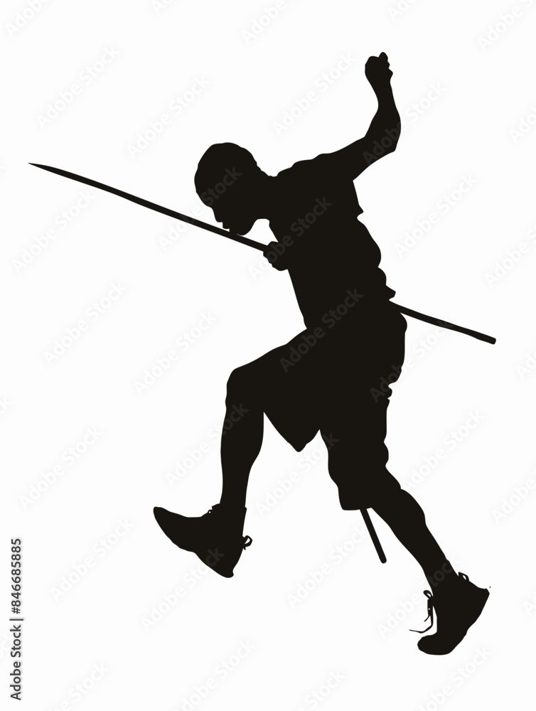 Silhouette Man With Stick Fight Pose Silhouette Man With Stick Fight Pose