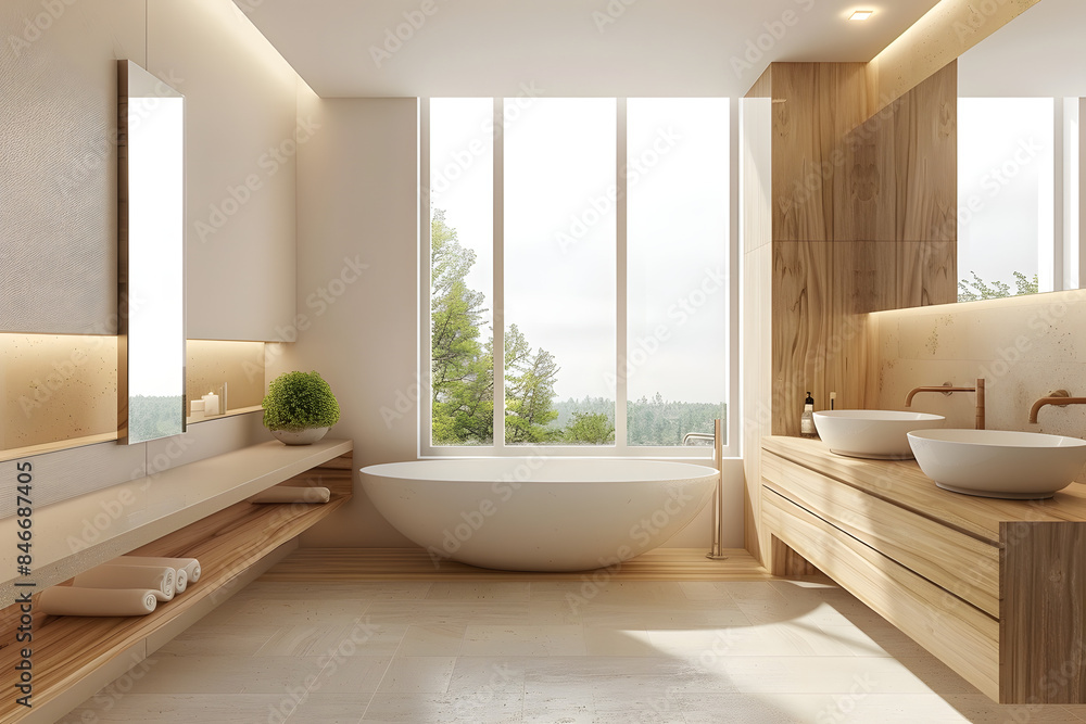 Panoramic Light Bathroom with Tub and Washbasin Panoramic Light Bathroom with Tub and Washbasin