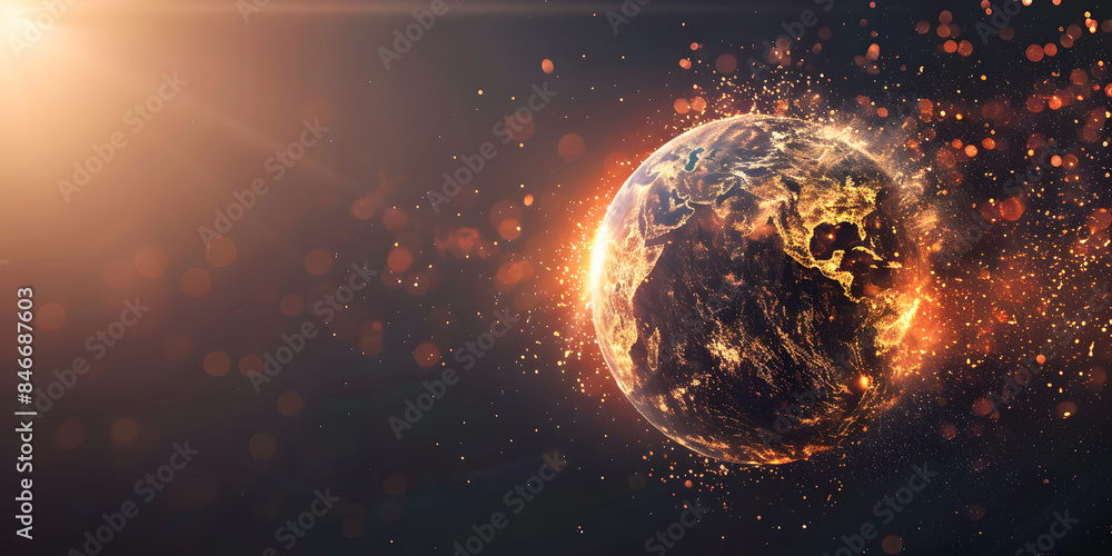 Earth globe on Fire, concept of global warming and climate change. copy space. Earth globe on Fire, concept of global warming and climate change. copy space.