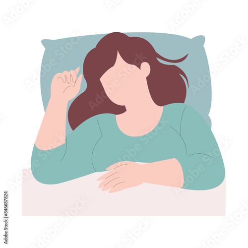 A woman having a comfortable sleep flat vector illustration