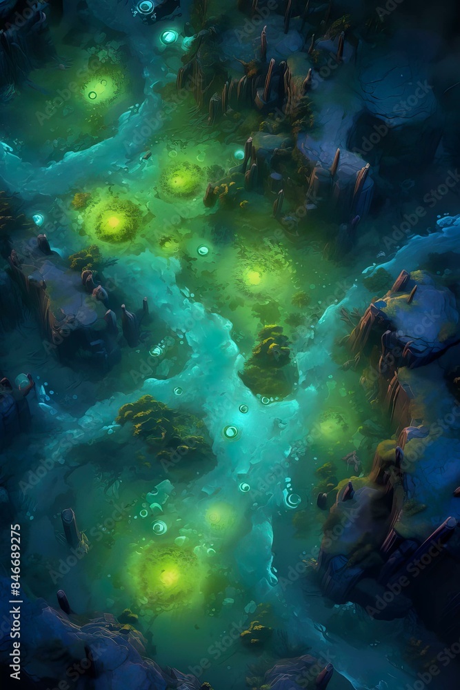 DnD Battlemap Alien swamp: A swamp on an alien world with bioluminescent plants. DnD Battlemap Alien swamp: A swamp on an alien world with bioluminescent plants.