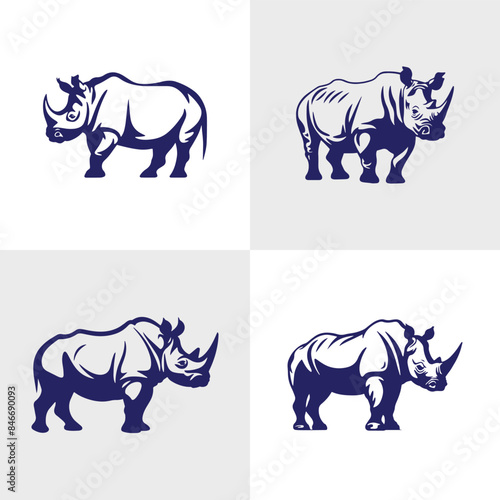 Set of Rhino silhouettes. Suitable for logo, emblem, pattern, typography etc. Isolated on white background. Vector illustration
