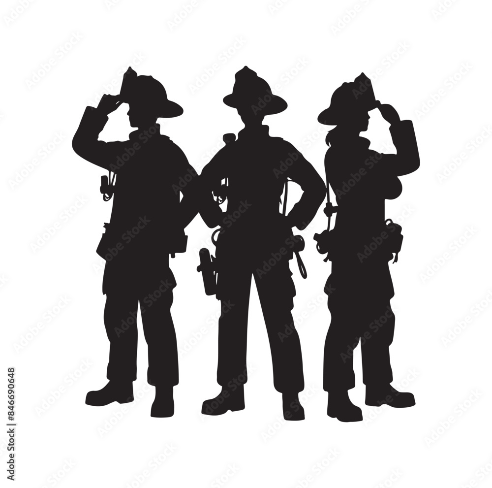 Firefighters pose silhouette vector illustration 