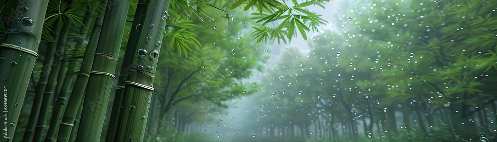 Serene bamboo forest with misty atmosphere, showcasing lush green foliage and dense bamboo stalks. Perfect for nature and tranquility themes. Serene bamboo forest with misty atmosphere, showcasing lush green foliage and dense bamboo stalks. Perfect for nature and tranquility themes.