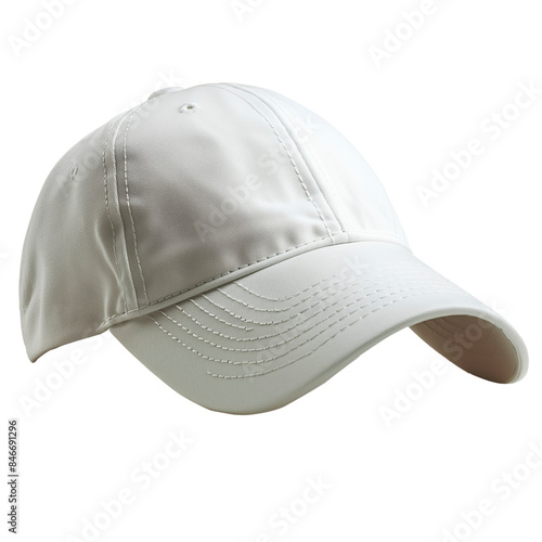White Baseball Cap with Detailed Stitching on Transparent Background. High-quality image of a white baseball cap with intricate stitching, displayed on a transparent background. 