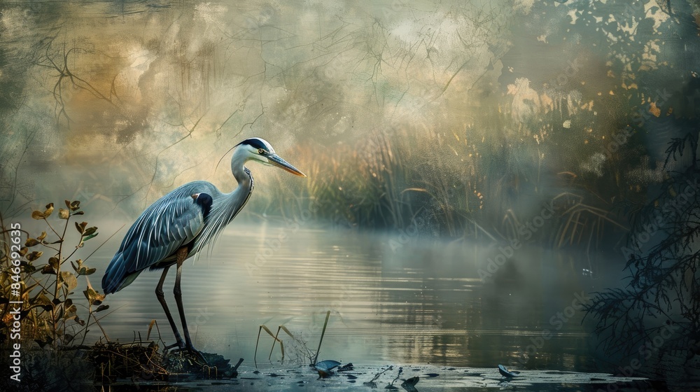 Naklejka premium Artistic wildlife photography of a heron in a natural setting