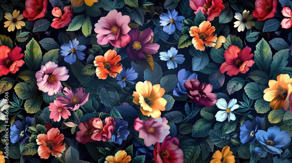 Pattern Featuring Multiple Colored Flowers Pattern Featuring Multiple Colored Flowers
