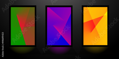 Abstract gradient poster background vector set. Minimalistic cover style. Ideal design for social media, cover, banner, flyer - series on a black background
