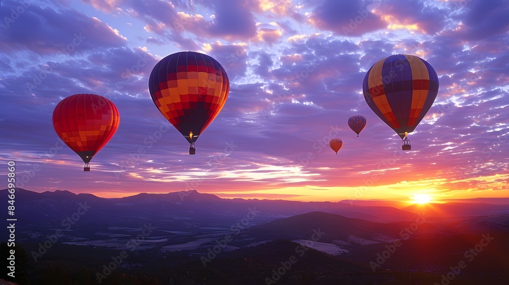 Fototapeta premium Hot air balloons at sunrise, majestic