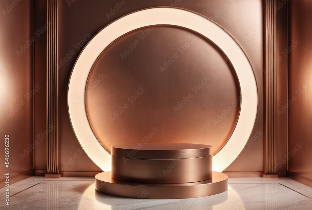 Empty podium mockup for advertising in brown and gold tones Empty podium mockup for advertising in brown and gold tones
