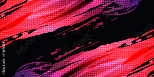 Abstract Sport Background with Blue and Red Gradient Brush Background. Grunge Brushstroke Element with Halftone Effect for Poster or Banner Design